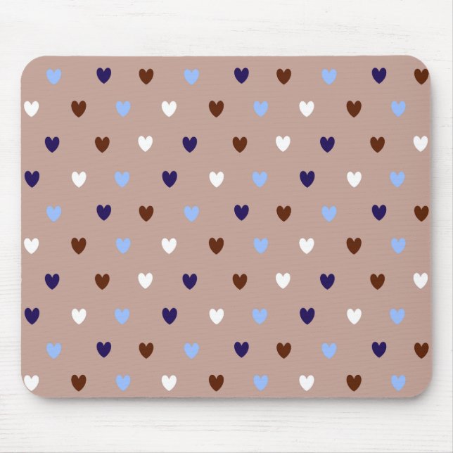 Polka hearts on pale brown mouse pad (Front)