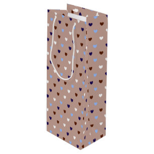 Polka hearts on pale brown wine gift bag