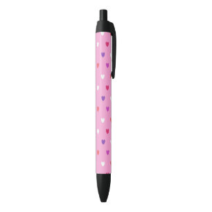 Polka hearts on pink black ink pen