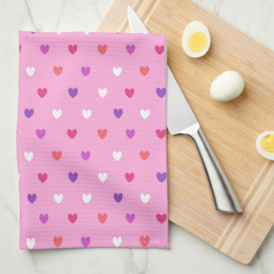 Polka hearts on pink kitchen towel