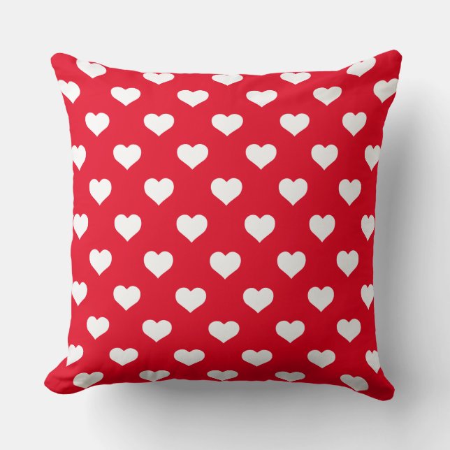 Polka Hearts Red Throw Pillow (Front)