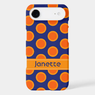 Polka point orange zest bleu foncé nom coque