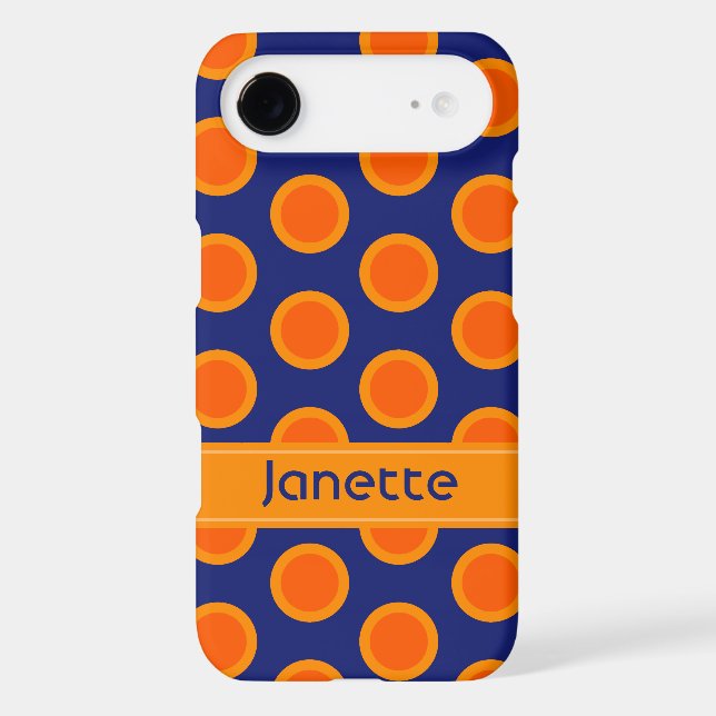 Polka point orange zest bleu foncé nom coque (Verso)