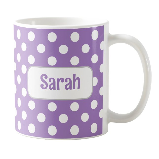 Polka Polka Pot Mug Personnalisée (Personalized Purple Polka Dot Mug at Amy's Coffee Mugs on Zazzle.)