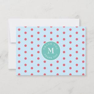 Polka rose bleu Carte de remerciements plat