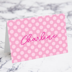 Polka rose clair personnalisé Nom du point Cartes 