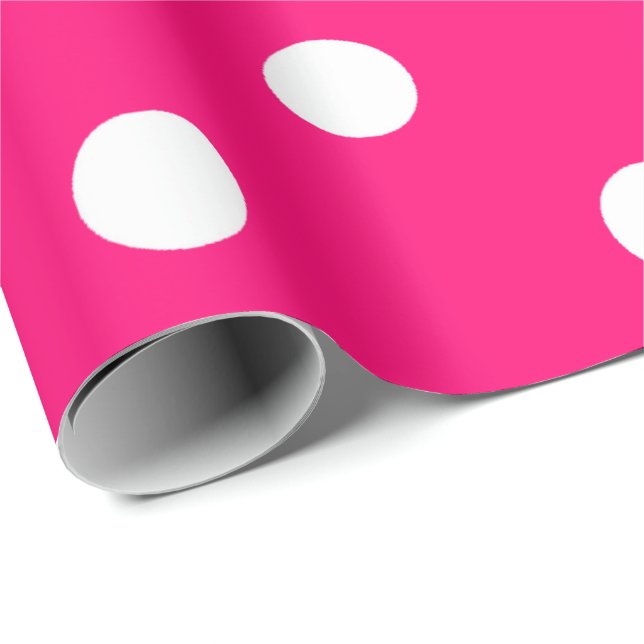 Polka Small White Dots Fuchsia Hot Pink Wrapping Paper (Roll Corner)