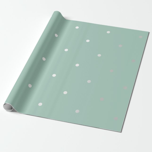 Polka Tiny Small Dots Gray Silver Mint Green VIP Wrapping Paper (Unrolled)