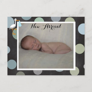 Polkadot Baby Boy Birth Announcement Postcard