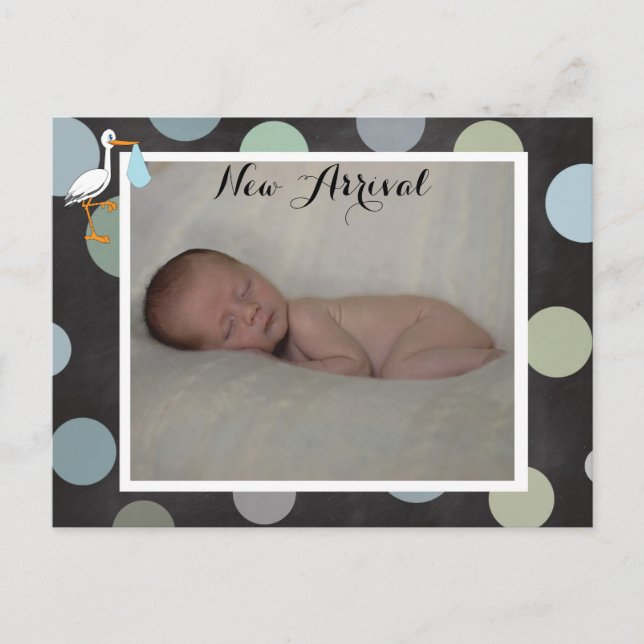 Polkadot Baby Boy Faire-part de naissance Carte po (Devant)