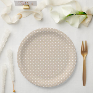 Polkadot Beige & White Baby Shower Paper Plate