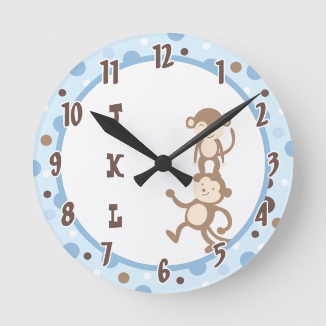 Polkadot Blue Funky Monkey Danser Jungle Horloge (Recto)