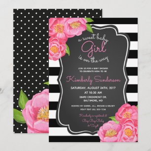 Polkadot Girl Pink Floral Baby Shower Invitation
