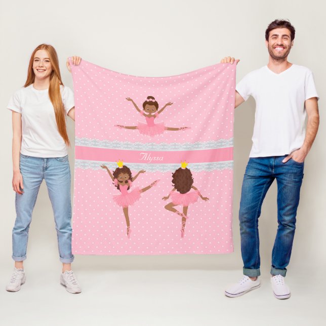 Polkadot Lace Pink Kids Ballerina Pattern Fleece Blanket (In Situ)