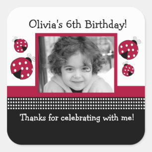 Polkadot Ladybug Red/Black SQUARE Favour Sticker