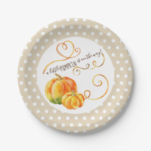 Polkadot Little Pumpkin Fall Baby Shower Food Paper Plate