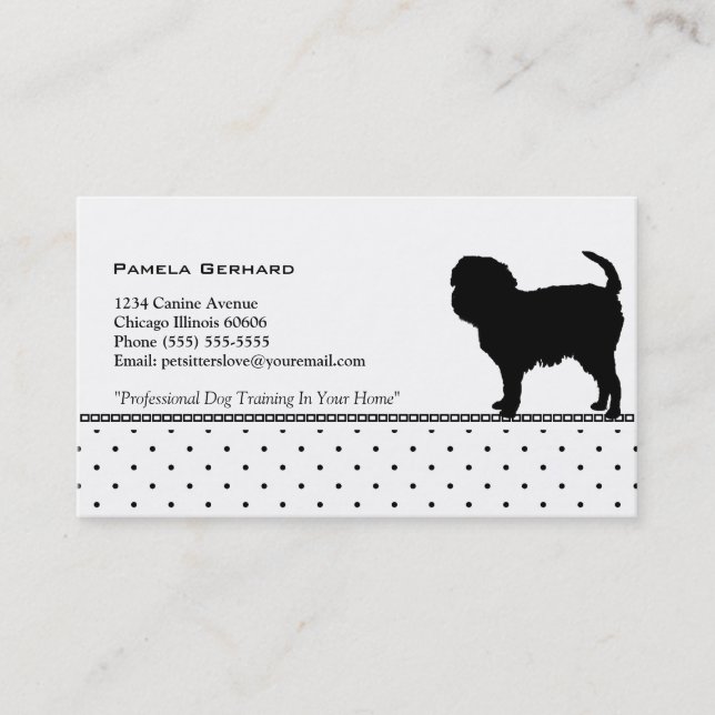 Polkadot Monogram Dog Silhouette Animal Related Business Card (Front)
