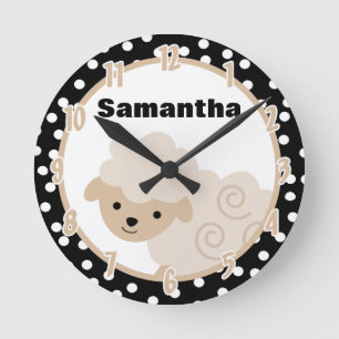 Polkadot Neutral Tan Country Farm Sheep Lamb Clock