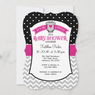 Polkadot noir rose chaud Invitation Baby shower Ch