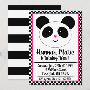 Polkadot Panda Party Birthday Invitation