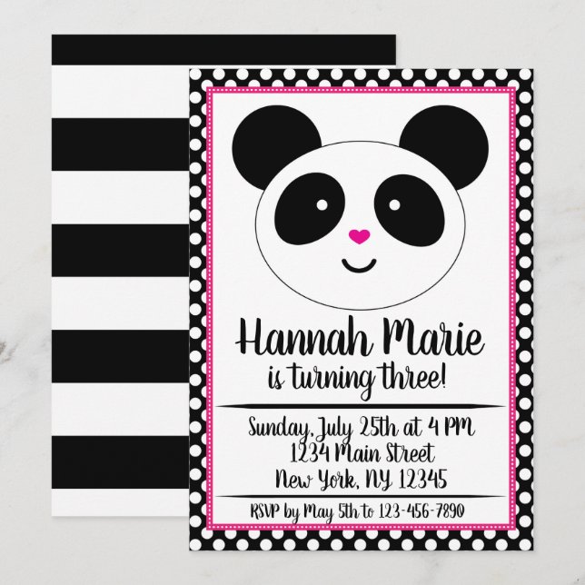 Polkadot Panda Party Birthday Invitation (Front/Back)