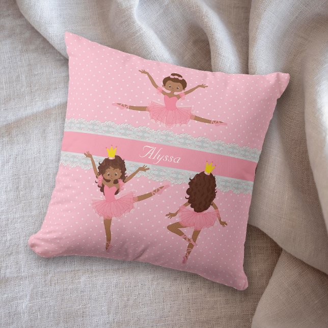 Polkadot Pattern Lace Pink Ballerina Throw Pillow (Creator Uploaded)