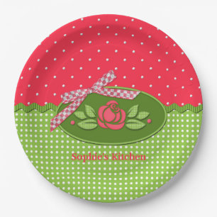 Polkadot Roses, Drk.Pink-Paper Party Plates