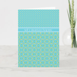 Polkas Daffodils Mother's Day Card: Welsh Greeting Card