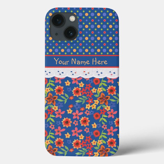 Polkas floral Faux Lace sur mesure iPhone 6 Coque (Verso)
