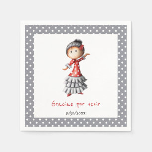 Polkda Dot Grey Spanish Sevillana Flamenco Dancer Napkin
