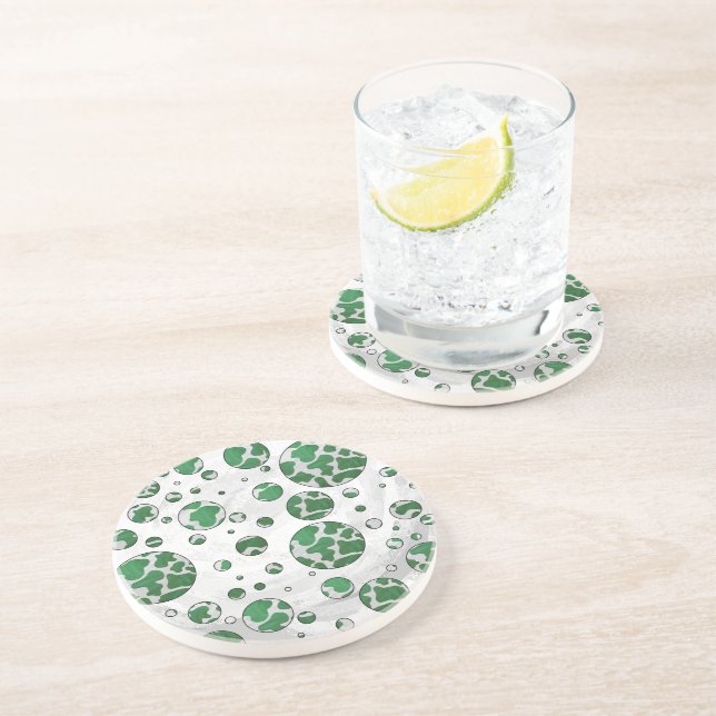 Polks Dot Cow Green and White Print Coaster (Side)
