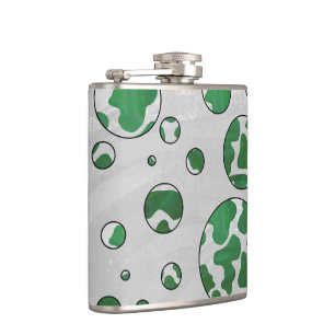 Polks Dot Cow Green and White Print Hip Flask