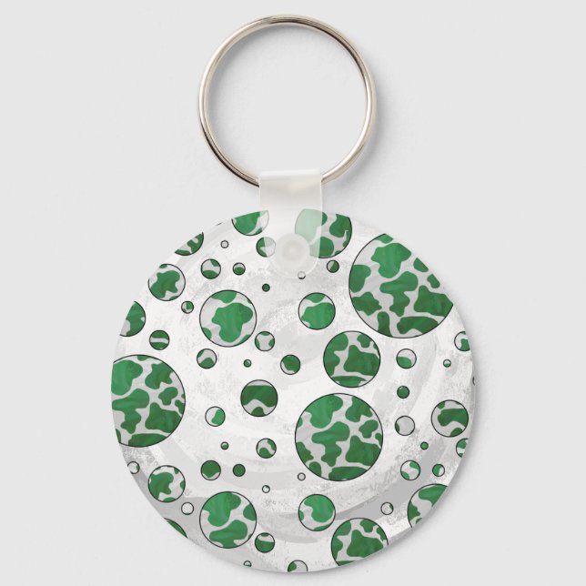 Polks Dot Cow Green and White Print Keychain (Front)