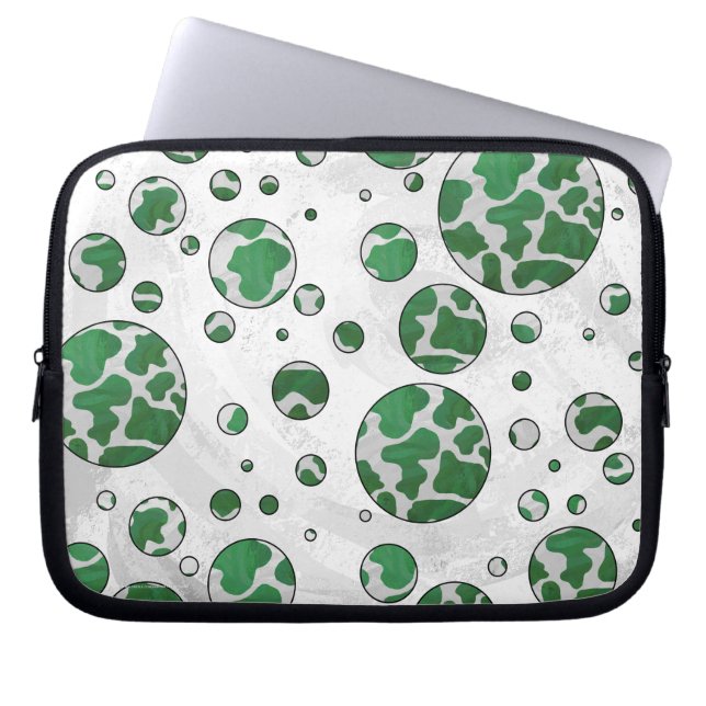 Polks Dot Cow Green and White Print Laptop Sleeve (Front)