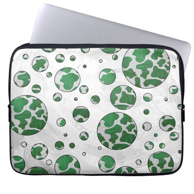 Polks Dot Cow Green and White Print Laptop Sleeve (Front)
