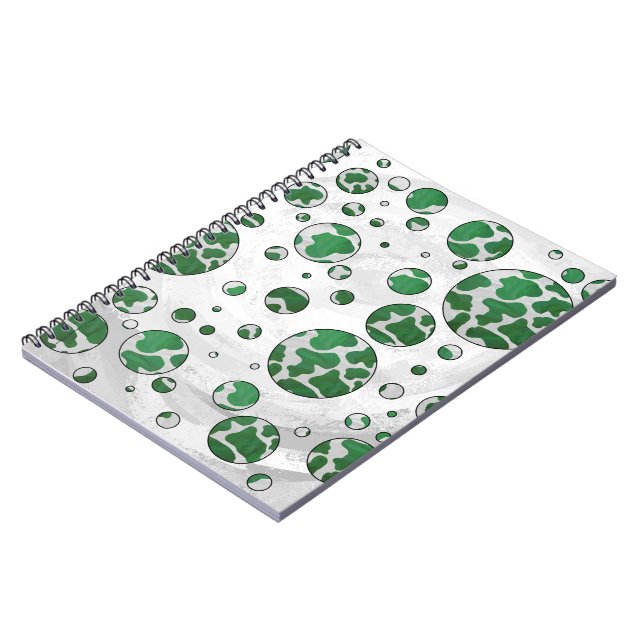 Polks Dot Cow Green and White Print Notebook (Left Side)