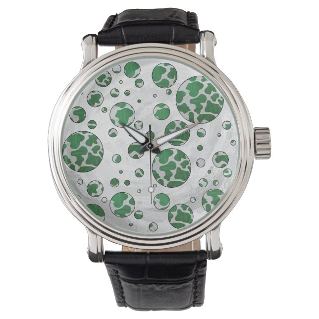 Polks Dot Cow Green and White Print Watch (Front)