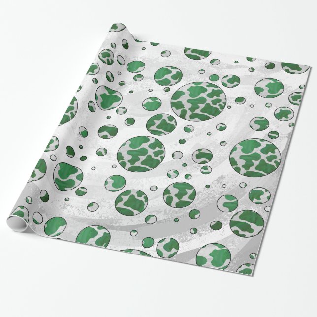 Polks Dot Cow Green and White Print Wrapping Paper (Unrolled)