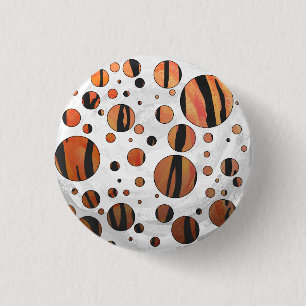 Polks Dot Tiger Hot orange and Black Print 1 Inch Round Button