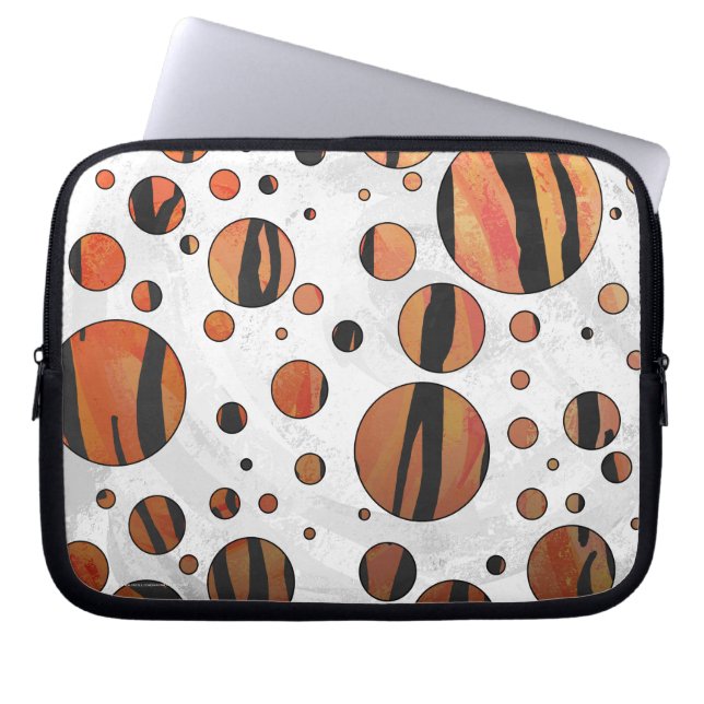 Polks Dot Tiger Hot orange and Black Print Laptop Sleeve (Front)