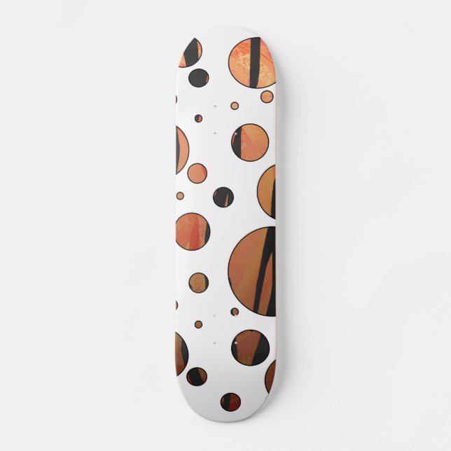 Polks Dot Tiger Hot orange and Black Print Skateboard (Front)
