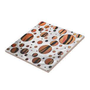 Polks Dot Tiger Hot orange and Black Print Tile