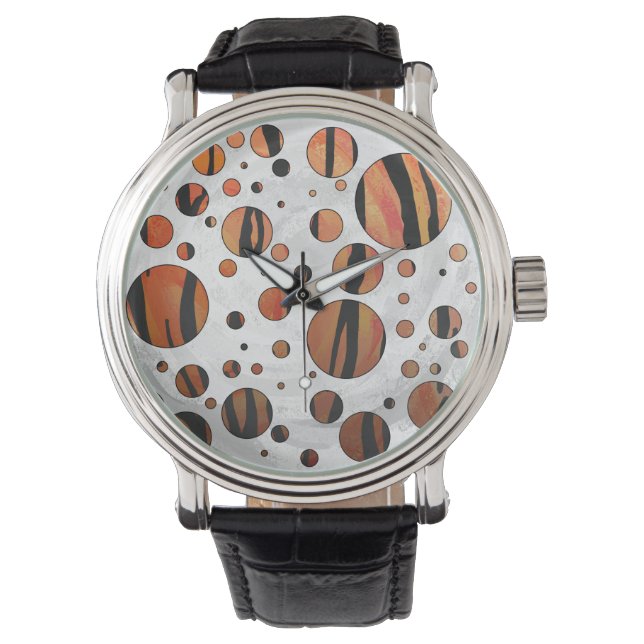 Polks Dot Tiger Hot orange and Black Print Watch (Front)