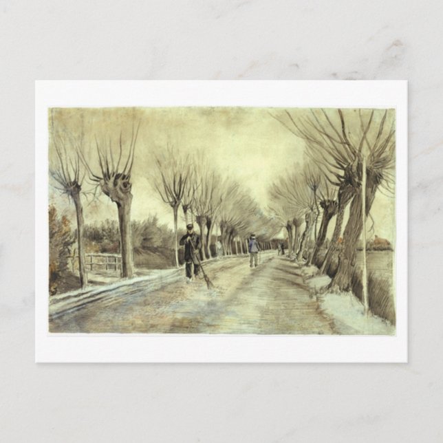 Pollard Willows, Man with Broom, Van Gogh Fine Art Postcard (Front)
