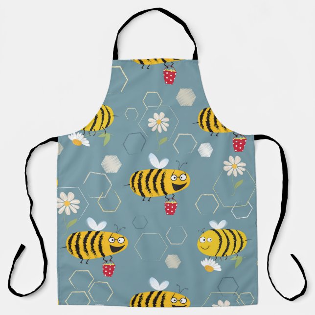 Pollinating Bees, Flowering Garden Scene. Apron (Front)