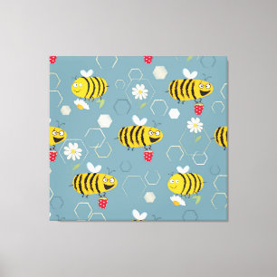 Pollinating Bees, Flowering Garden Scene. Canvas Print