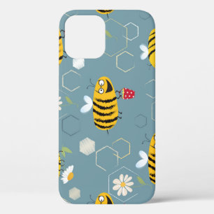 Pollinating Bees, Flowering Garden Scene. iPhone 12 Case