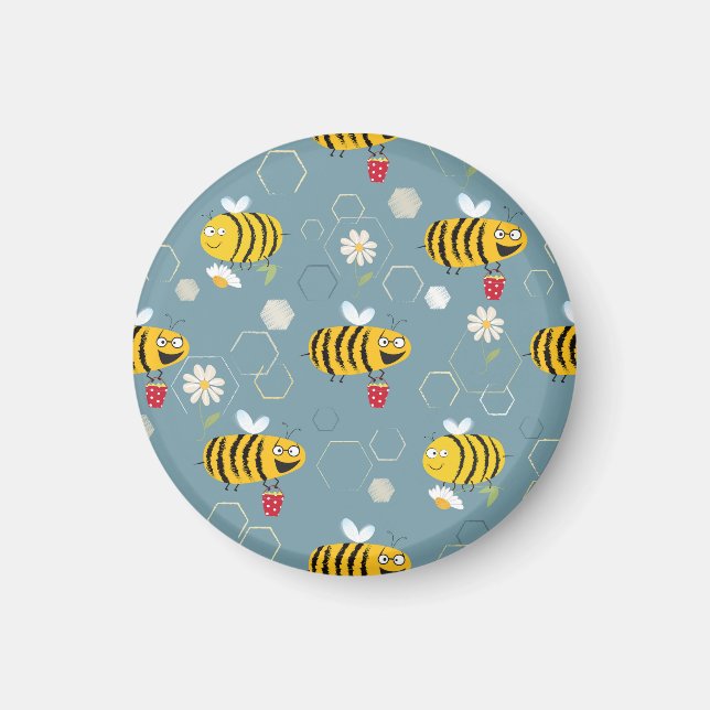 Pollinating Bees, Flowering Garden Scene. Magnet (Front)
