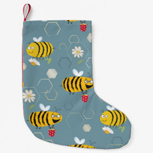 Pollinating Bees, Flowering Garden Scene. Small Christmas Stocking