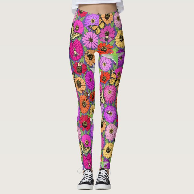 pollinators and zinnias leggings (Front)